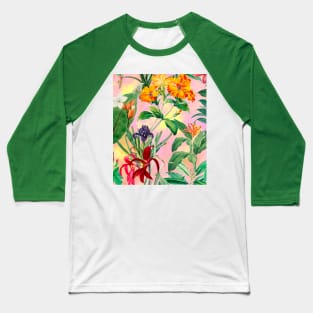 Colorful tropical floral leaves botanical illustration, tropical plants,leaves and flowers, pink leaves pattern Baseball T-Shirt